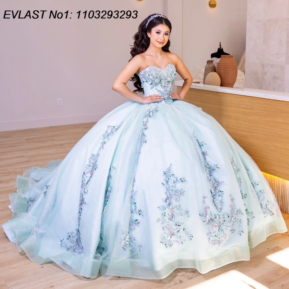 EVLAST Customized Luxury Blue Quinceanera Dress Ball Gown Lace Applique Beading Mexico Corset Sweet 16 Vestido De 15 Anos E1Q490
EVLAST Customized Luxury Blue Quinceanera Dress Ball Gown Lace Applique Beading Mexico Corset Sweet 16 Vestido De 15 Anos E1Q490