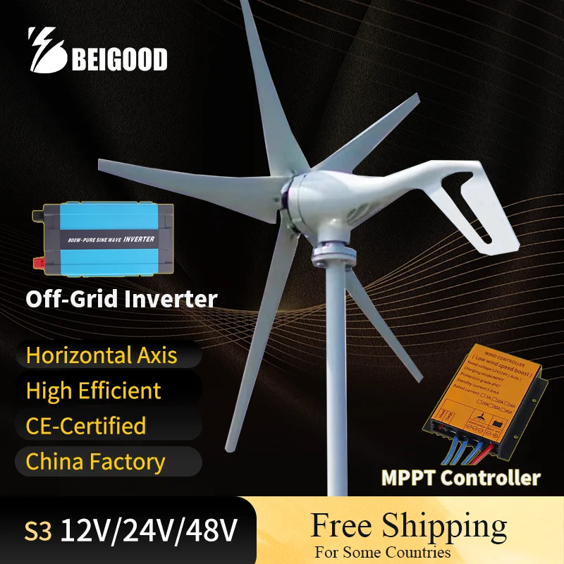 Horizontal Axis Wind Turbine New Energy 3KW/2KW/1KW 12/24/48V Low Speed Start Low Noise High Efficiency With MPPT Hybrid Control
Horizontal Axis Wind Turbine New Energy 3KW/2KW/1KW 12/24/48V Low Speed Start Low Noise High Efficiency With MPPT Hybrid Control