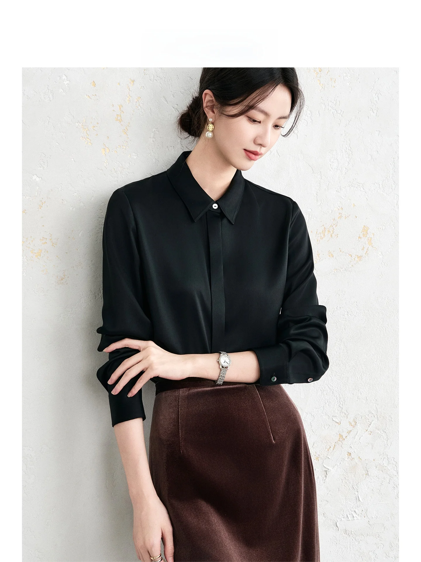 Ele Bla Long Sve Satin irt Slimming Heavyweight Acetate Glossy Fabric OffiY Inner acefuln Commute k Button...
Ele Bla Long Sve Satin irt Slimming Heavyweight Acetate Glossy Fabric OffiY Inner acefuln Commute k Button...