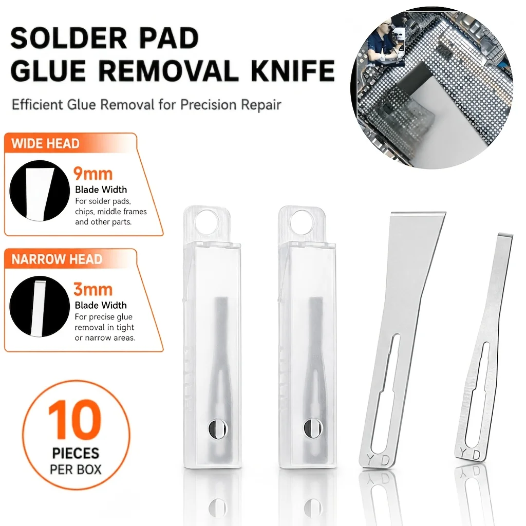 Ycs Glue Remover Blade 10Pcs IC Solder Pad Chip Frame Glue Removal Scraper Blade for Phone Cpu Board Glue Remover Repair Tool
Ycs Glue Remover Blade 10Pcs IC Solder Pad Chip Frame Glue Removal Scraper Blade for Phone Cpu Board Glue Remover Repair Tool