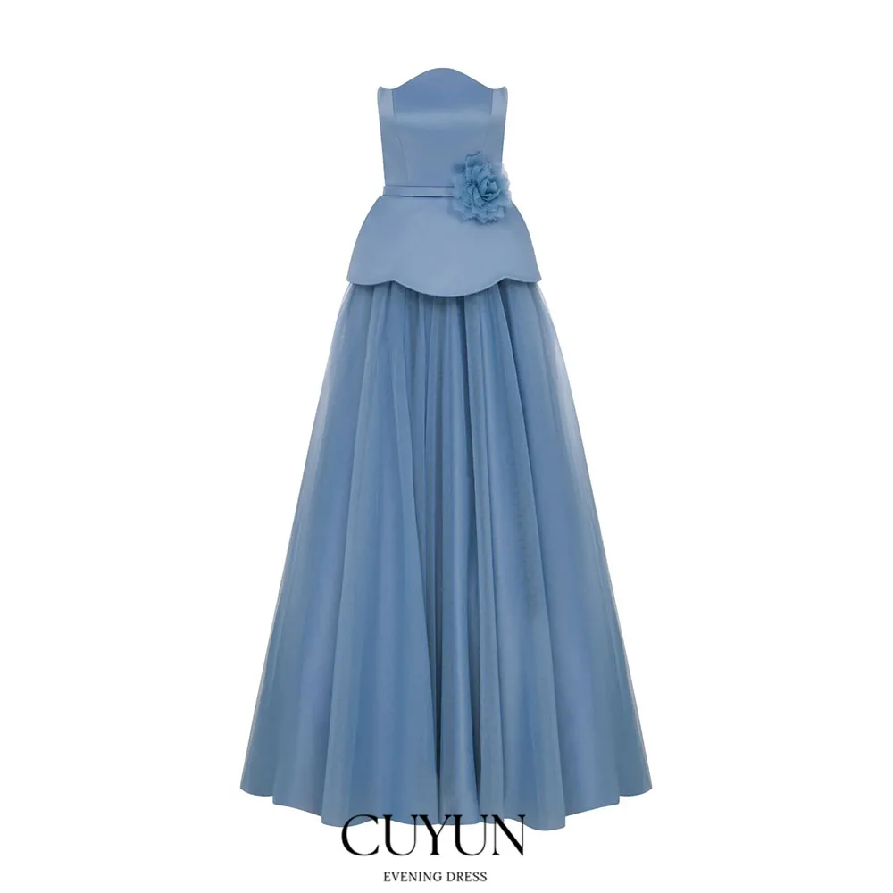 CUYUN Customized Misty Blue Evening Dresses A Line Strapless Floral Belt Women Long Prom Dresses Special Occasion Gown
CUYUN Customized Misty Blue Evening Dresses A Line Strapless Floral Belt Women Long Prom Dresses Special Occasion Gown