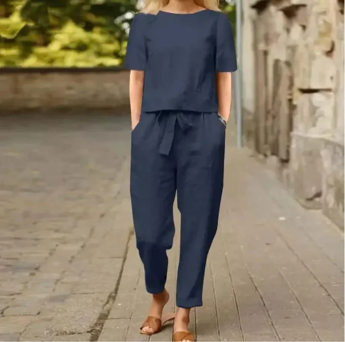 Женский пуловер, рубашка и брюки, комплект из двух предметов, женский летний костюм из хлопка и льна, брюки с короткими рукавами и круглым вырезом
Женский пуловер, рубашка и брюки, комплект из двух предметов, женский летний костюм из хлопка и льна, брюки с короткими рукавами и круглым вырезом