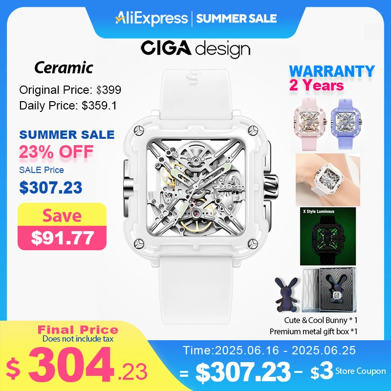 CIGA Design X Series Automatic Movement Couple Watches for Men Women White Ceramic Luminous Skeleton Mechanical Wristwatches
CIGA Design X Series Automatic Movement Couple Watches for Men Women White Ceramic Luminous Skeleton Mechanical Wristwatches