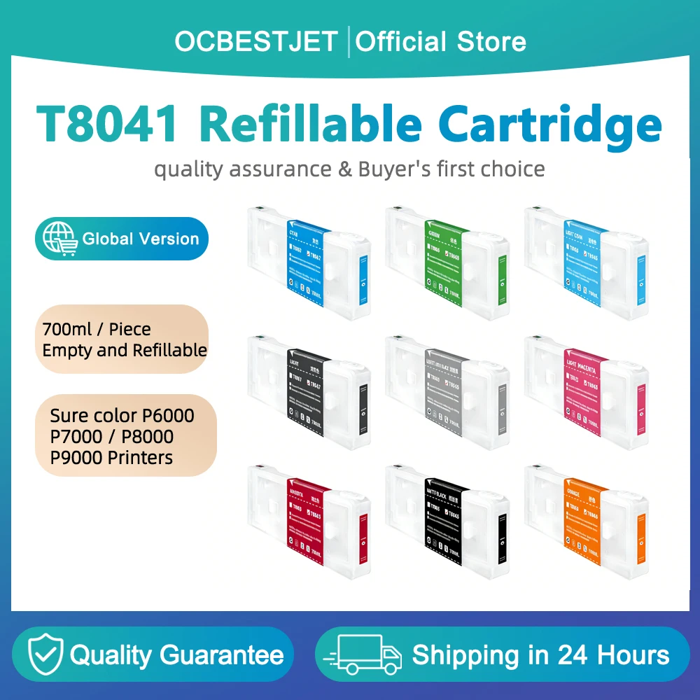 European version 700ML Refillable ink cartridge T8041 for Epson P6000 P7000 P8000 P9000 printer with chip Only work for European
European version 700ML Refillable ink cartridge T8041 for Epson P6000 P7000 P8000 P9000 printer with chip Only work for European