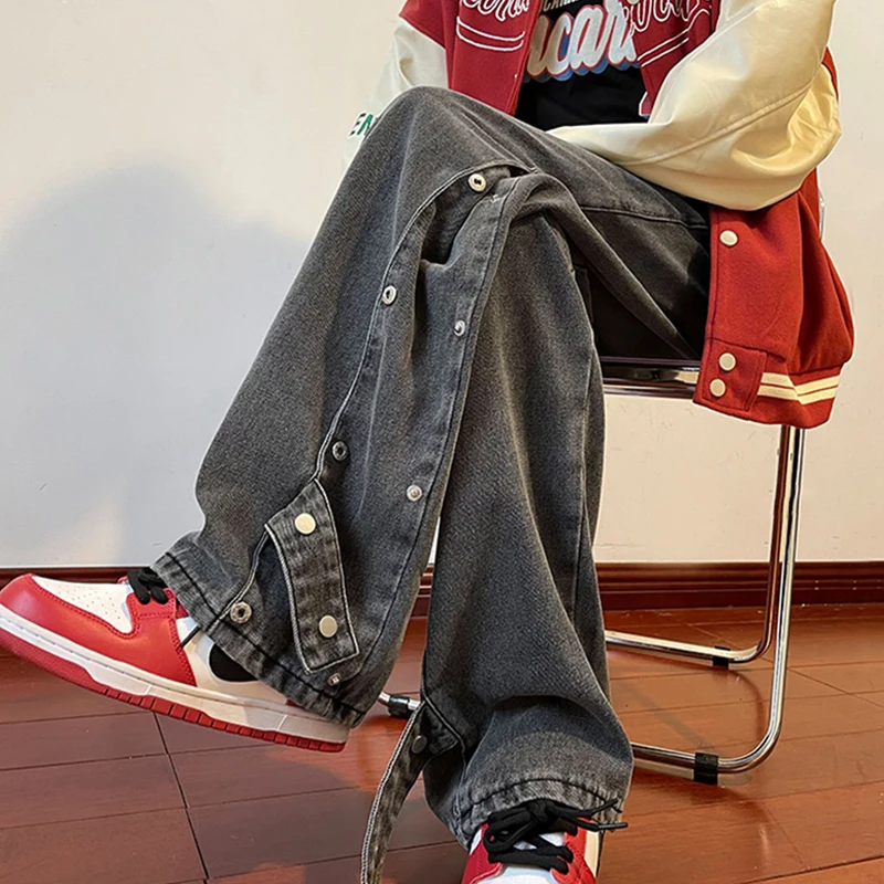 2023 Autumn Loose Casual Japanese Streetwear Hip Hop Vintage Distressed Jeans Side Button Pants Men Black Denim Trousers Male
2023 Autumn Loose Casual Japanese Streetwear Hip Hop Vintage Distressed Jeans Side Button Pants Men Black Denim Trousers Male