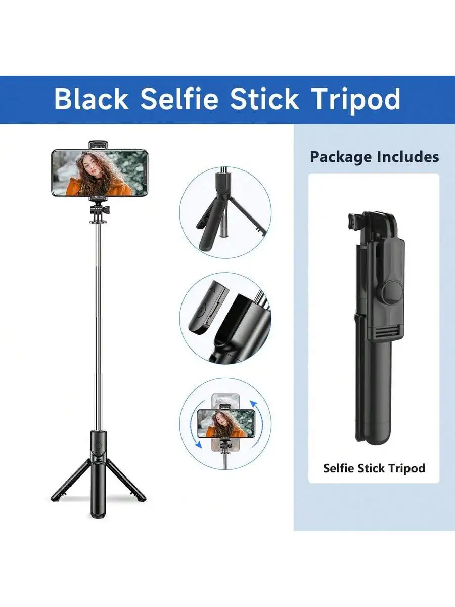 Black Bluetooth Extendable Selfie Stick Tripod With Rotatable Phone Holder Wireless Remote 360° Rotation
Black Bluetooth Extendable Selfie Stick Tripod With Rotatable Phone Holder Wireless Remote 360° Rotation