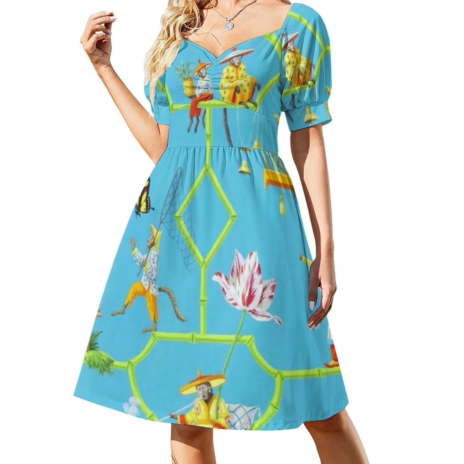 Turquoise and Apple green monkey world Chinoiserie Dress prom clothes womans clothing
Turquoise and Apple green monkey world Chinoiserie Dress prom clothes womans clothing