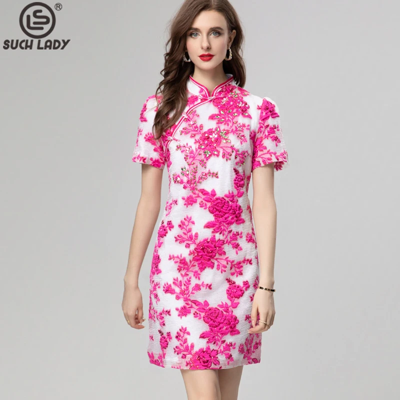 Women's Runway Dresses Mandrin Collar Jacquard Floral Rhienstones Vintage Short Vestidos
Women's Runway Dresses Mandrin Collar Jacquard Floral Rhienstones Vintage Short Vestidos
