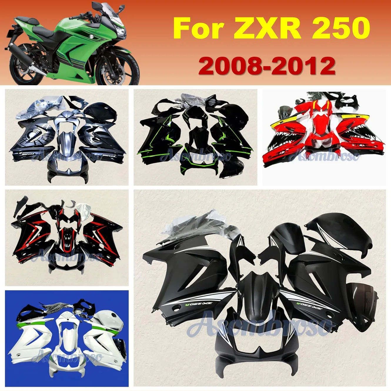 New style Fairing kit for Ninja 250 2008 2009 2010 2011 2012 2013 2014 2016 ZX250R EX250 08-16 ABS Plastic Bodykits
New style Fairing kit for Ninja 250 2008 2009 2010 2011 2012 2013 2014 2016 ZX250R EX250 08-16 ABS Plastic Bodykits