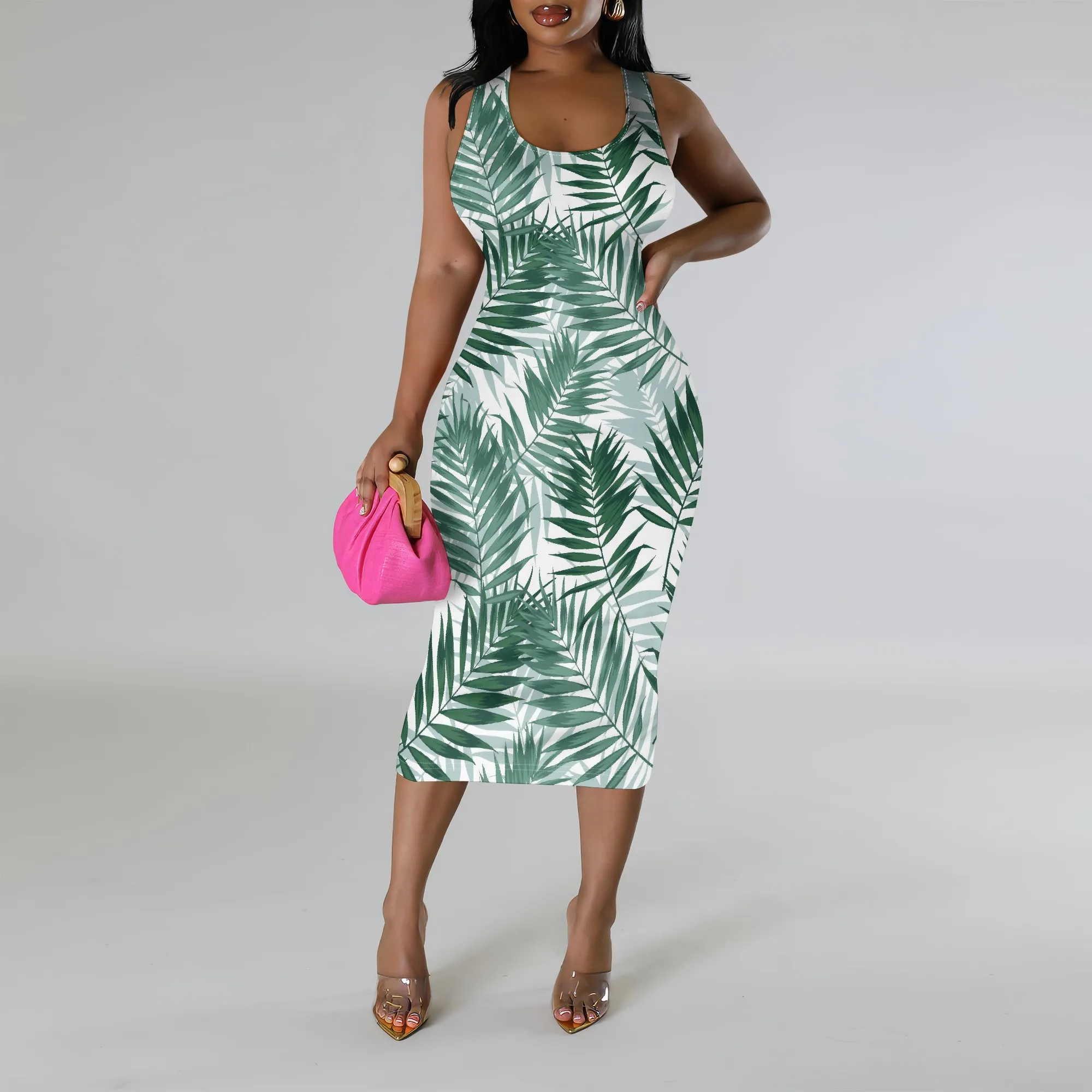 Sleeveless Leaf Print Midi Dress for Women Tropical Tank Bodycon Vacation Summer Look
Sleeveless Leaf Print Midi Dress for Women Tropical Tank Bodycon Vacation Summer Look