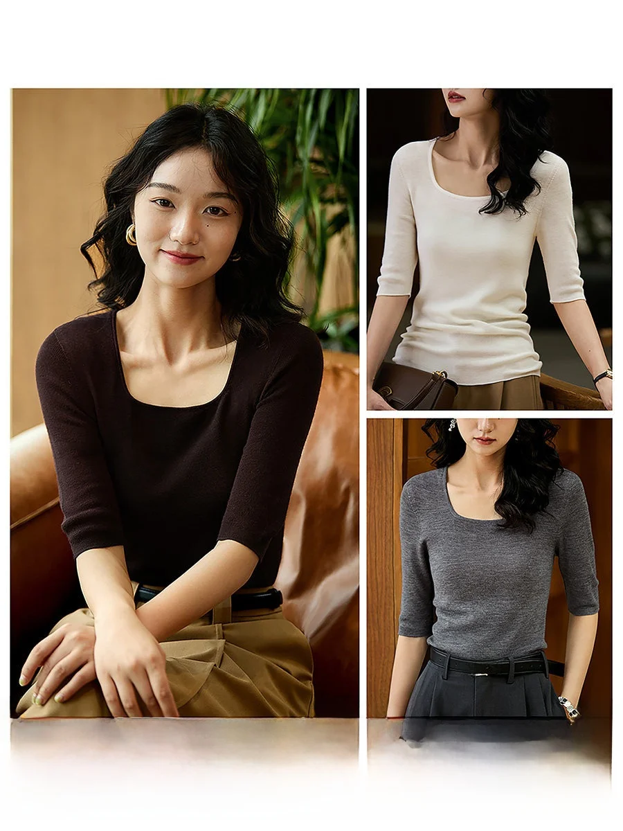 Xhange Seamless U-Neck Mid-Sleeve Knitted Woolen Sweater 18 Needles Premium Wool Comfortable Philosophy Women's Fashion
Xhange Seamless U-Neck Mid-Sleeve Knitted Woolen Sweater 18 Needles Premium Wool Comfortable Philosophy Women's Fashion