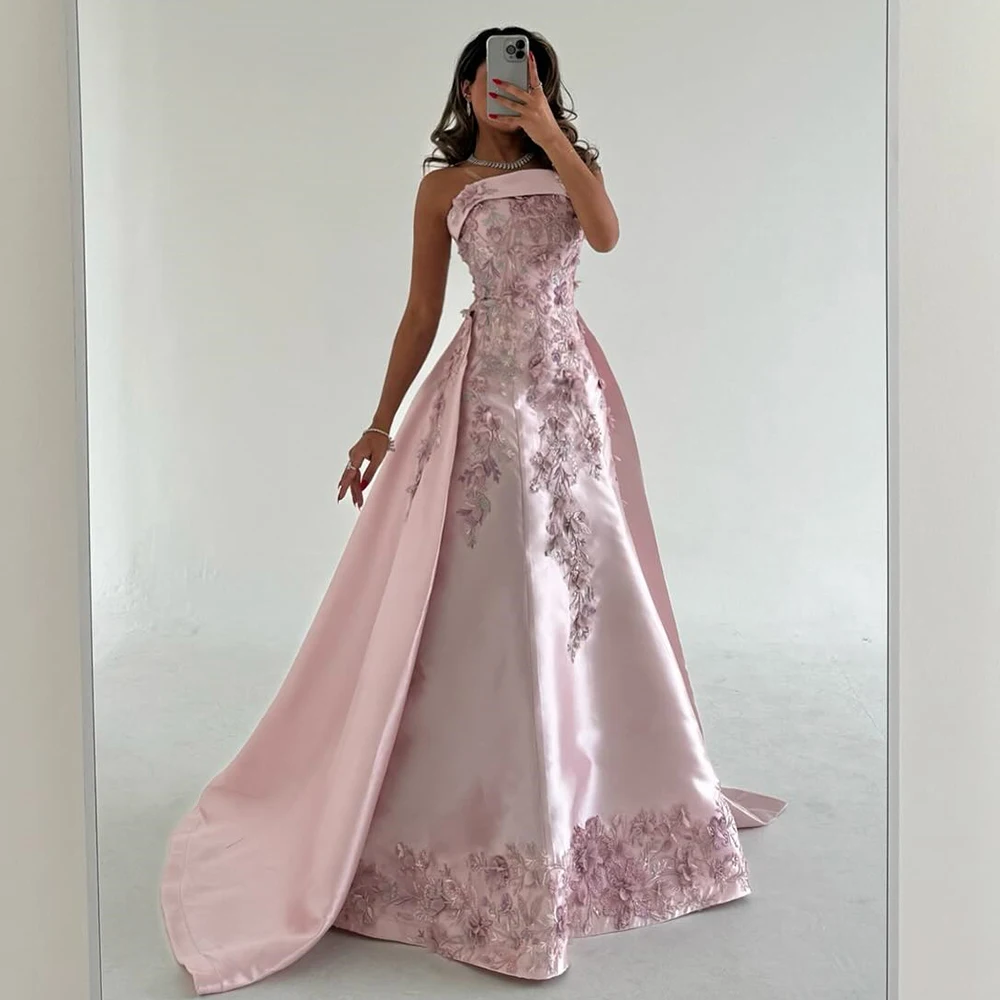 Detail Women's Evening Ball Gowns Satin A-line Valentine's Day Dress Pink Strapless Embroidery Applique Train Party Dress Long
Detail Women's Evening Ball Gowns Satin A-line Valentine's Day Dress Pink Strapless Embroidery Applique Train Party Dress Long