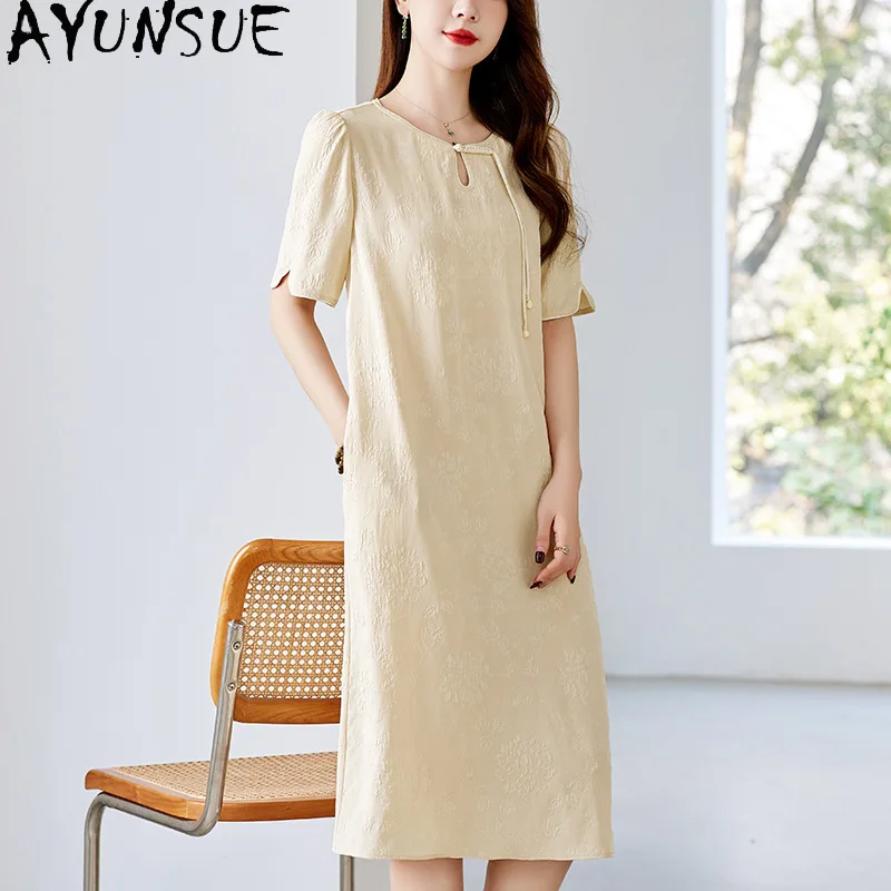 AYUNSUE Jacquard Crown Crepe Silk Woman Dresses Elegant Chinese Style Dresses for Women O-neck Summer Dress Woman Clothes Платье
AYUNSUE Jacquard Crown Crepe Silk Woman Dresses Elegant Chinese Style Dresses for Women O-neck Summer Dress Woman Clothes Платье