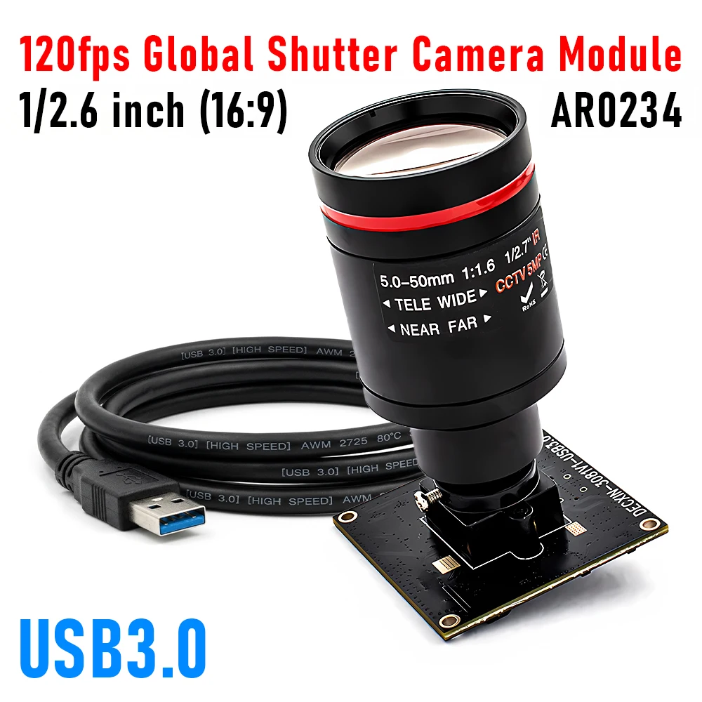 2.3MP 120FPS Global Shutter USB3.0 Camera Module 1/2.6 Inch AR0234 10X Zoom M12 Lens Plug And Play for Machine Vision Meeting
2.3MP 120FPS Global Shutter USB3.0 Camera Module 1/2.6 Inch AR0234 10X Zoom M12 Lens Plug And Play for Machine Vision Meeting