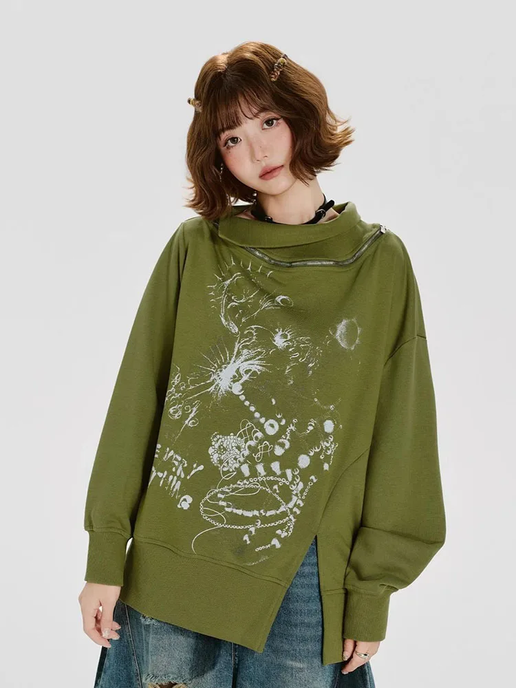 Harajuku Print Sweatshirts Women Long Sleeve Y2K Streetwear Zipper Loose Pullovers Pocket Slit Green Baggy Subculture Retro Tops
Harajuku Print Sweatshirts Women Long Sleeve Y2K Streetwear Zipper Loose Pullovers Pocket Slit Green Baggy Subculture Retro Tops