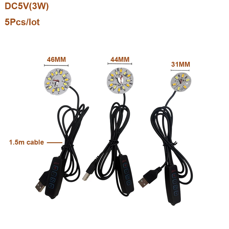 5pcs/lot DC5V USB Plug 1.5M Dimmer controller Line With LED 3W 3Colors Light source lamp Board Bulb White Warm Color
5pcs/lot DC5V USB Plug 1.5M Dimmer controller Line With LED 3W 3Colors Light source lamp Board Bulb White Warm Color