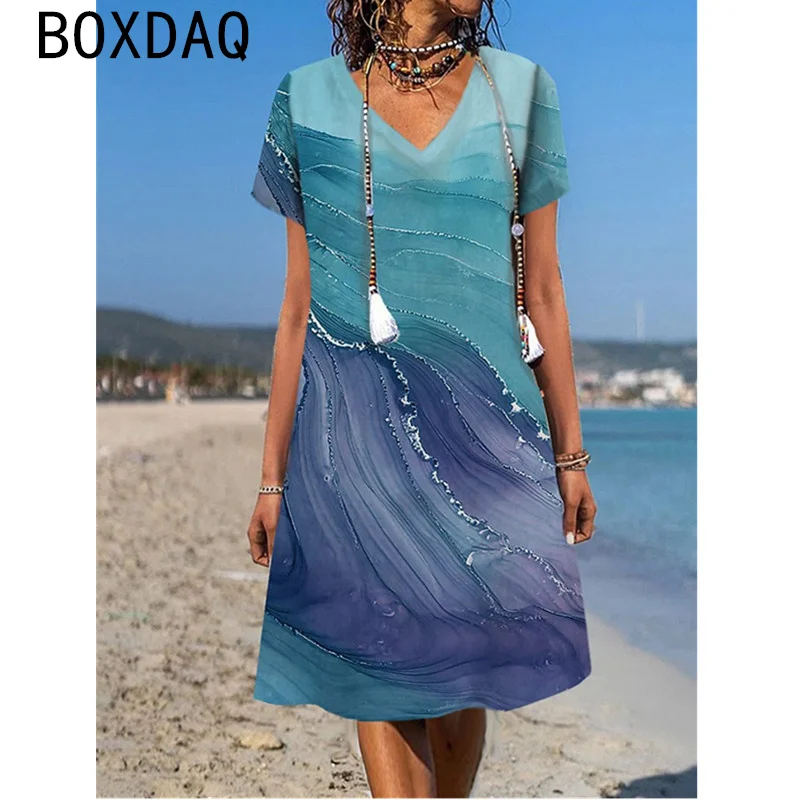 Vintage Women's Dress 3D Wave Printed Beach Short Sleeve A-Line Dress Elegant And Pretty Y2k Lady Dress Oversized Sundress 2025
Vintage Women's Dress 3D Wave Printed Beach Short Sleeve A-Line Dress Elegant And Pretty Y2k Lady Dress Oversized Sundress 2025
