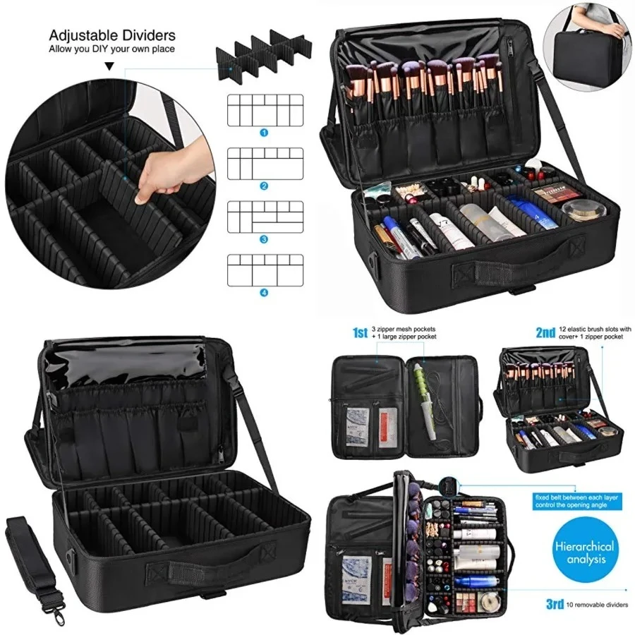 Travel Makeup Train Case Cosmetic Case Organizer Portable Artist Storage Bag with Adjustable Dividers for Cosmetics Makeup Brushes Toiletry Jewelry Digital Accessories
Travel Makeup Train Case Cosmetic Case Organizer Portable Artist Storage Bag with Adjustable Dividers for Cosmetics Makeup Brushes Toiletry Jewelry Digital Accessories