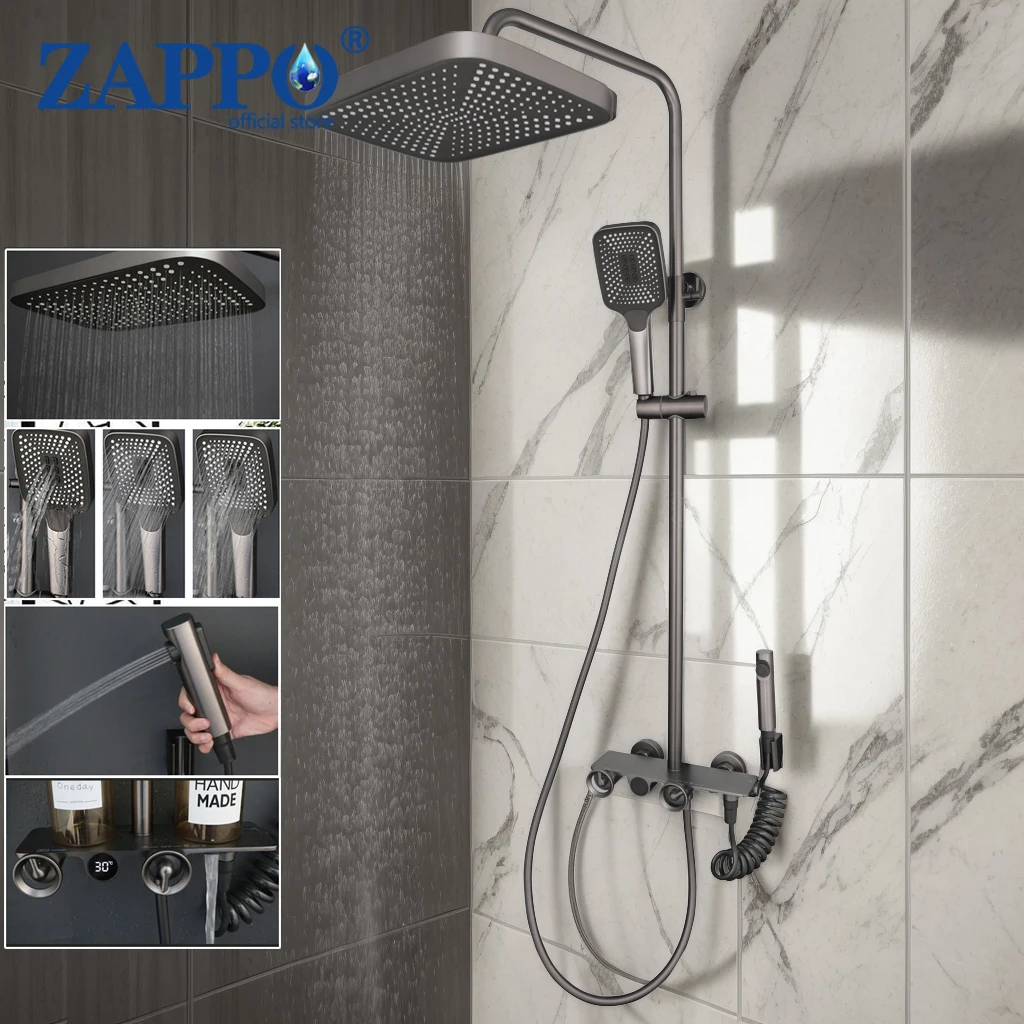 ZAPPO Thermostatic Shower Set 4 Function Spray Modes Bathroom Shower Set with Digital Temperature Display Brass Shower System
ZAPPO Thermostatic Shower Set 4 Function Spray Modes Bathroom Shower Set with Digital Temperature Display Brass Shower System