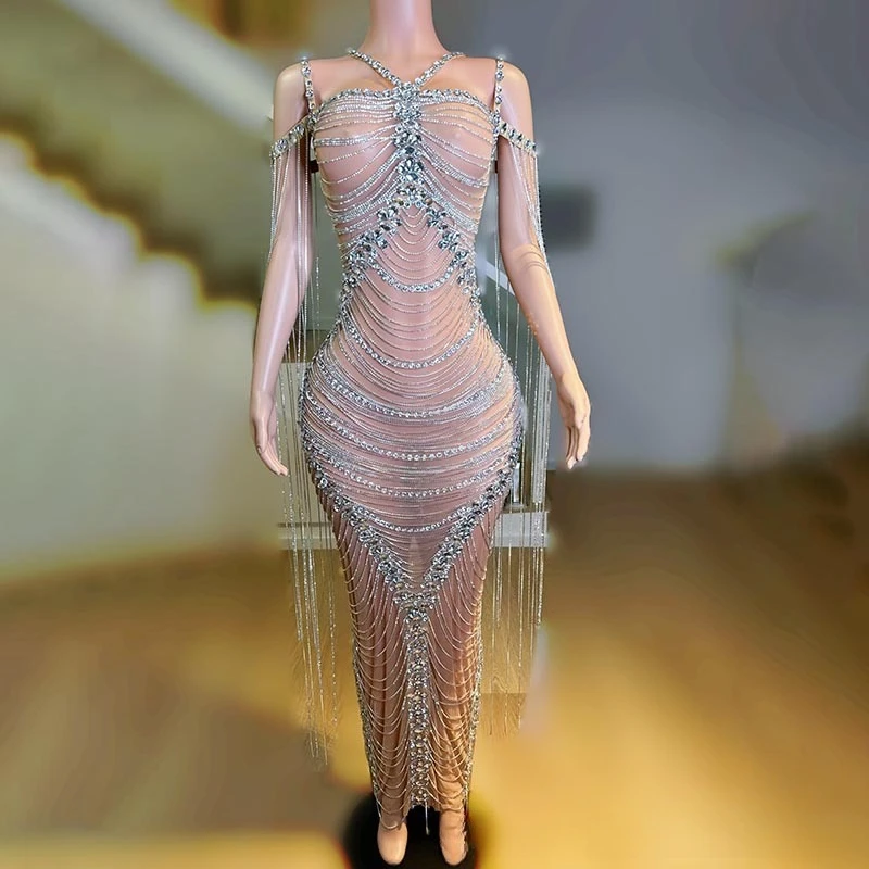 Sexy Silver Nude Chain Mesh Hip Dress Birthday Party Light Luxury Dress Annual Meeting Professional Wear Vestidos Festa Luxuosos
Sexy Silver Nude Chain Mesh Hip Dress Birthday Party Light Luxury Dress Annual Meeting Professional Wear Vestidos Festa Luxuosos