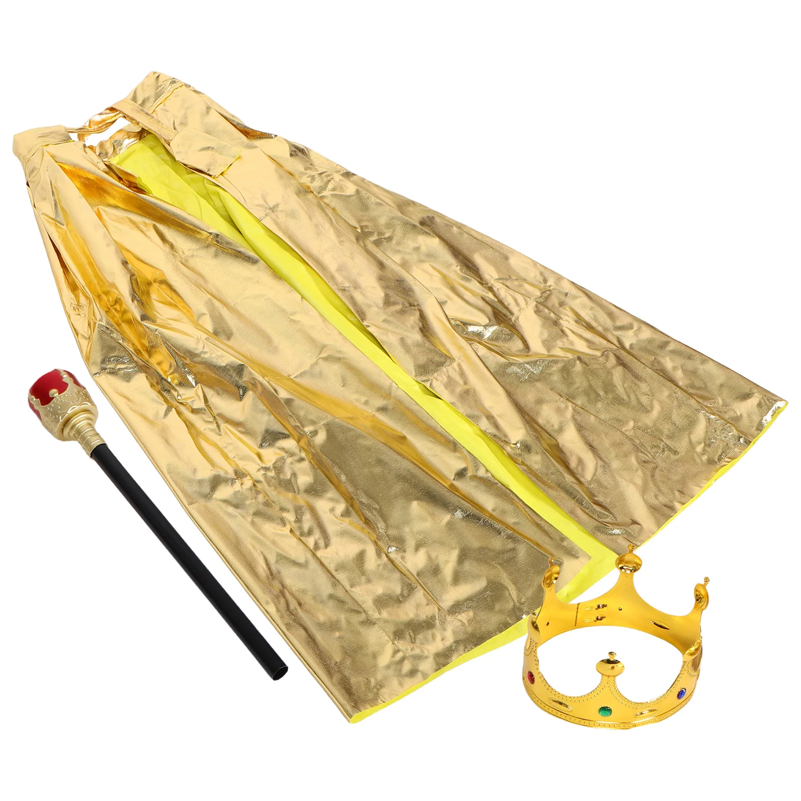 3 Pcs Kids Halloween Costume Set Golden Cloak Crown Cane Ideal For Dress Up And Stage Performances
3 Pcs Kids Halloween Costume Set Golden Cloak Crown Cane Ideal For Dress Up And Stage Performances