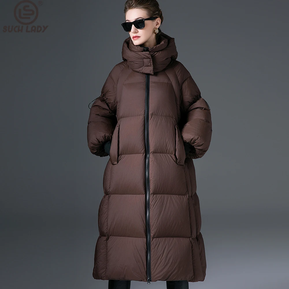 Women's Extra Long Hooded Down Puffer Coat, Brown Quilted Winter Parka with Zip Closure & Side Pockets, Warm Minimalist Elegance
Women's Extra Long Hooded Down Puffer Coat, Brown Quilted Winter Parka with Zip Closure & Side Pockets, Warm Minimalist Elegance