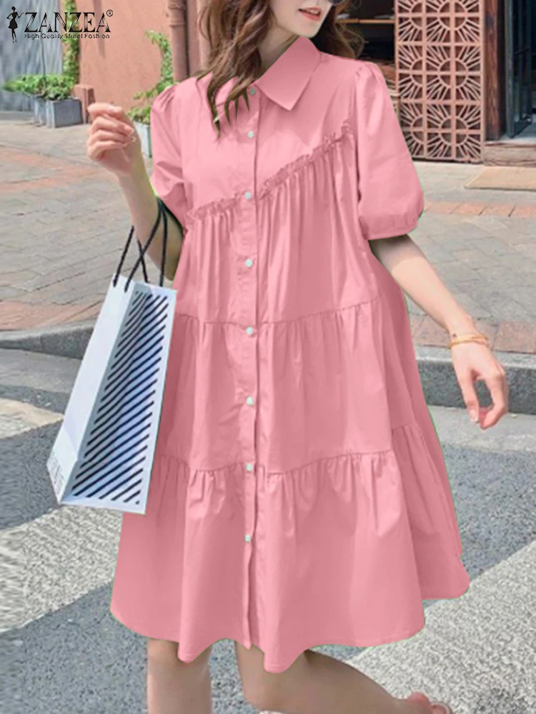 ZANZEA Casual Puff Sleeves A-line Vestidos Elegant Women's Lapel 2025 Summer Knee-length Dress Streetwear Ruffle Trim Shirtdress
ZANZEA Casual Puff Sleeves A-line Vestidos Elegant Women's Lapel 2025 Summer Knee-length Dress Streetwear Ruffle Trim Shirtdress