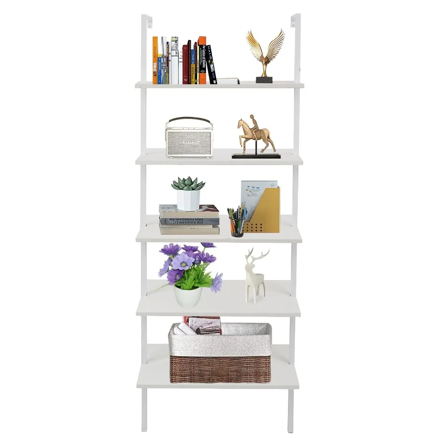 5Shelf Wood Ladder Bookcase with Metal Frame Industrial 5Tier Modern Ladder Shelf Wood Shelves White
5Shelf Wood Ladder Bookcase with Metal Frame Industrial 5Tier Modern Ladder Shelf Wood Shelves White