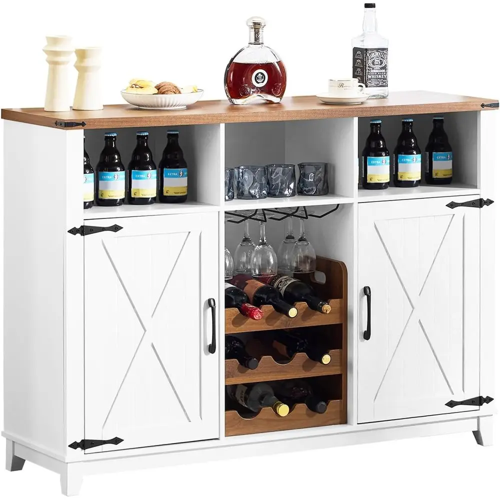 Rustic 51 Farmhouse Buffet with Detachable Wine Rack and 3 Open Shelves, White Dining Room Storage Cabinet
Rustic 51 Farmhouse Buffet with Detachable Wine Rack and 3 Open Shelves, White Dining Room Storage Cabinet