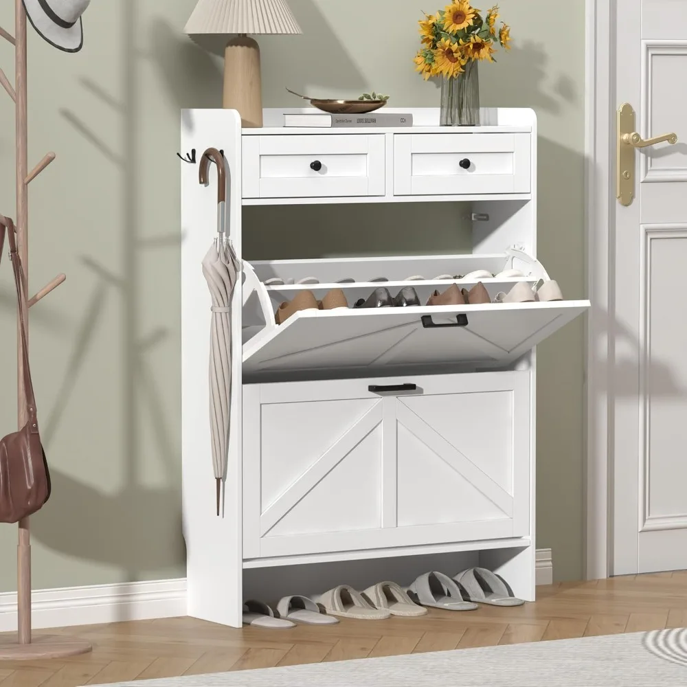 Slim Shoe Cabinet with 2 Flip Drawers and 2 Storage Drawers Rustic Farmhouse Organizer Rack for Entryway Hallway Front
Slim Shoe Cabinet with 2 Flip Drawers and 2 Storage Drawers Rustic Farmhouse Organizer Rack for Entryway Hallway Front