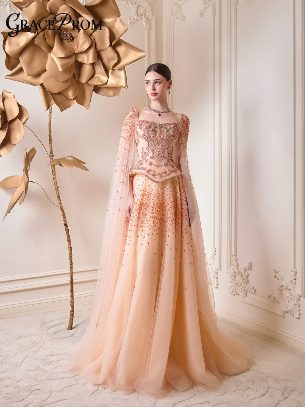 Dreamy Coral Beaded Corset A Line Party Dress Spaghetti Strap Cape Sleeve Tulle Evening Gown For Wedding Guests فساتين سهرة
Dreamy Coral Beaded Corset A Line Party Dress Spaghetti Strap Cape Sleeve Tulle Evening Gown For Wedding Guests فساتين سهرة