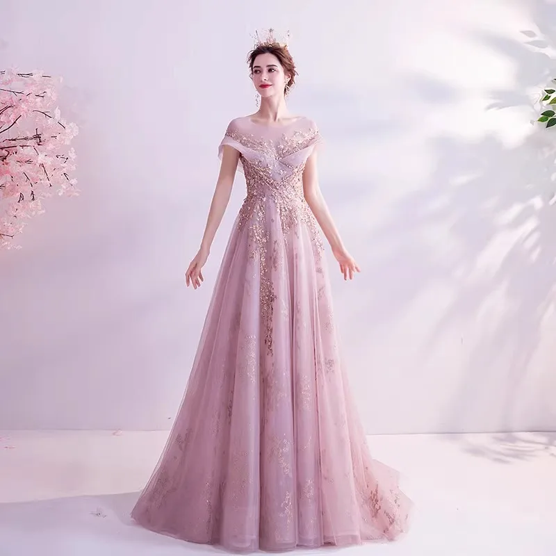 2025 New Women's New Summer Slimming Glitter Bridal Toast Dress Fashion Round Neck Mesh Banquet Engagement Wedding Dress
2025 New Women's New Summer Slimming Glitter Bridal Toast Dress Fashion Round Neck Mesh Banquet Engagement Wedding Dress