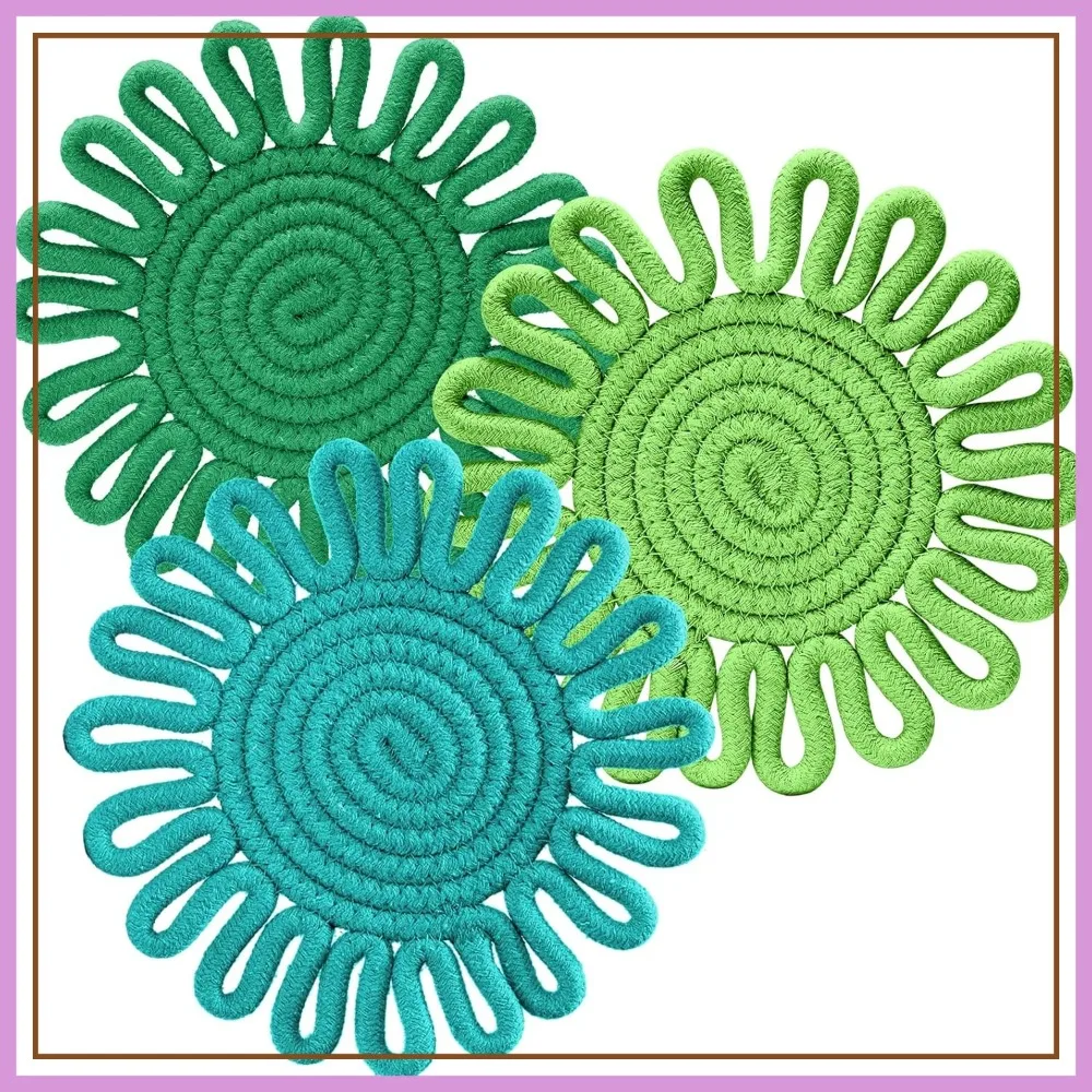 Set of 3 Boho Trivets for Hot Dishes, Heat Resistant Cotton Pads, 7.5" Green
Set of 3 Boho Trivets for Hot Dishes, Heat Resistant Cotton Pads, 7.5" Green