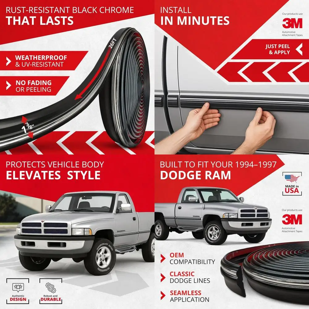 Сменная боковая молдинга кузова грузовика — черная и хромированная отделка OEM-класса подходит для Dodge Ram BR/BE-Series 1994–1997 годов, 1500, 2500, и 3500 —
Сменная боковая молдинга кузова грузовика — черная и хромированная отделка OEM-класса подходит для Dodge Ram BR/BE-Series 1994–1997 годов, 1500, 2500, и 3500 —