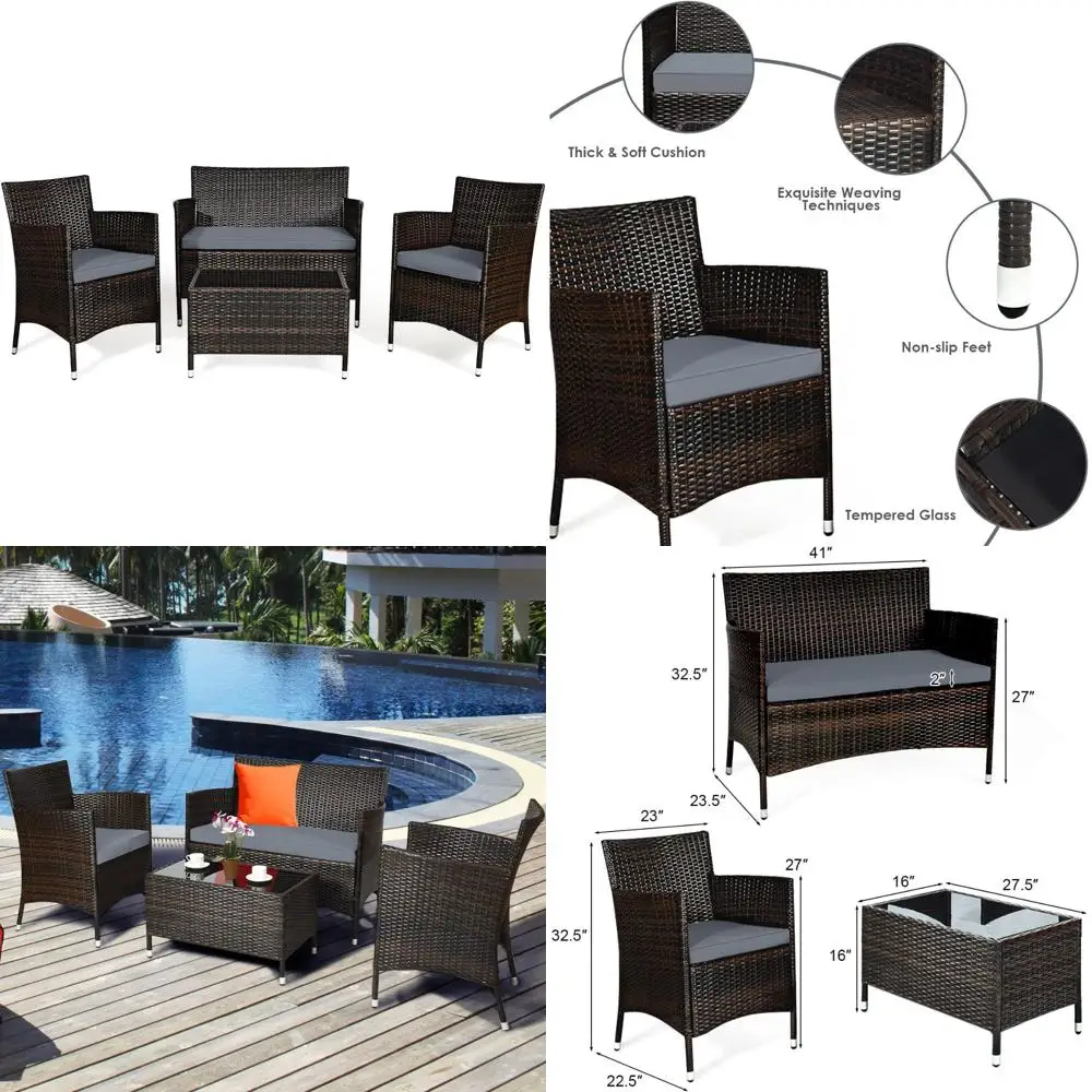Rattan Patio Set, 4-Piece Outdoor Wicker Conversation Area for Poolside, Backyard, Lawn with Chairs and Sofa
Rattan Patio Set, 4-Piece Outdoor Wicker Conversation Area for Poolside, Backyard, Lawn with Chairs and Sofa
