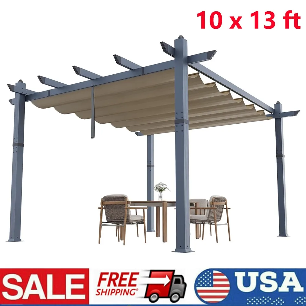 10ft x13ft Patio Retractable Pergola Outdoor Sun Shade Canopy Aluminum Grey
10ft x13ft Patio Retractable Pergola Outdoor Sun Shade Canopy Aluminum Grey