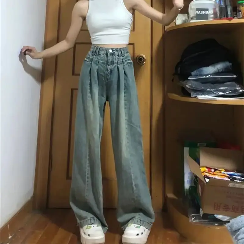 Pleated Crotch Covering Commuter Jeans for Women's Spring/Summer New Korean Versatile Design High Waist Slim Wide Leg Pants
Pleated Crotch Covering Commuter Jeans for Women's Spring/Summer New Korean Versatile Design High Waist Slim Wide Leg Pants