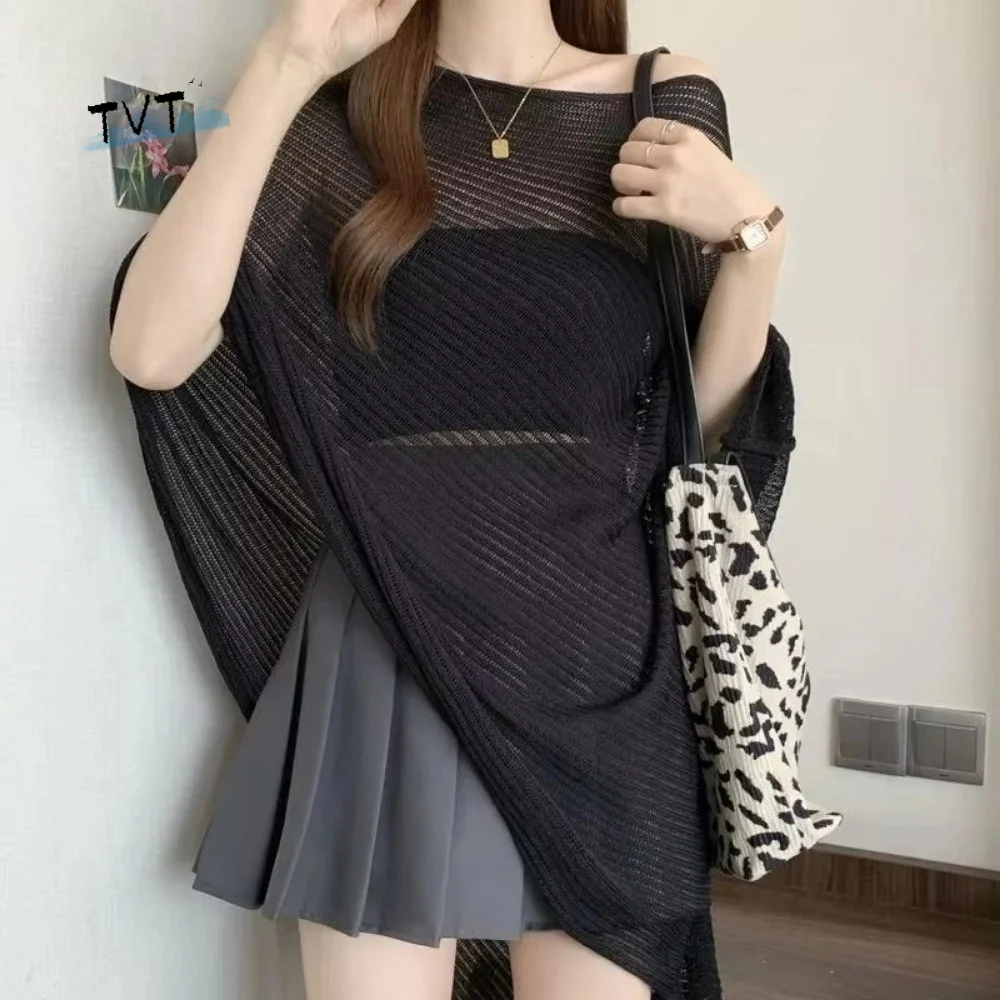 Pullovers Stripe Patchwork Crochet Hollow Top Loose Transparent Sunscreen Cover Up Irregular Thin Beach Cloak Summer
Pullovers Stripe Patchwork Crochet Hollow Top Loose Transparent Sunscreen Cover Up Irregular Thin Beach Cloak Summer