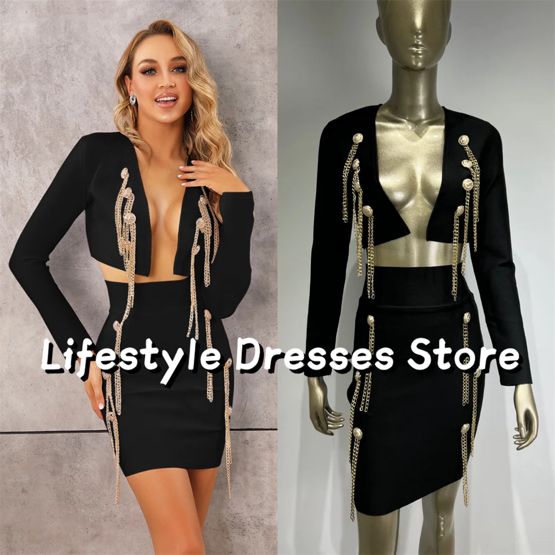 2-piece Metal Chain Evening Dresses Short Sexy Jacket Cocktail Dress Woman 2024 Performance Costume Party Gown
2-piece Metal Chain Evening Dresses Short Sexy Jacket Cocktail Dress Woman 2024 Performance Costume Party Gown