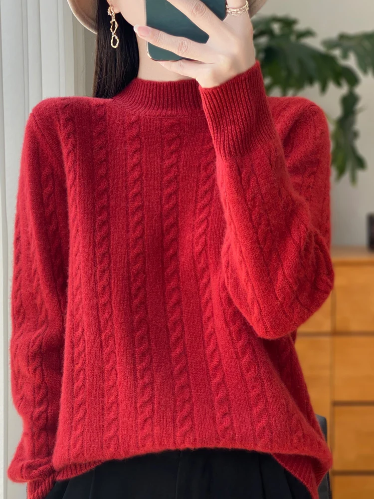 Women Preppy Style Wool Pullovers Sweater Autumn Winter 100% Merino Wool Knitwear Mock Neck Long Sleeve Cashmere Sweater Tops
Women Preppy Style Wool Pullovers Sweater Autumn Winter 100% Merino Wool Knitwear Mock Neck Long Sleeve Cashmere Sweater Tops