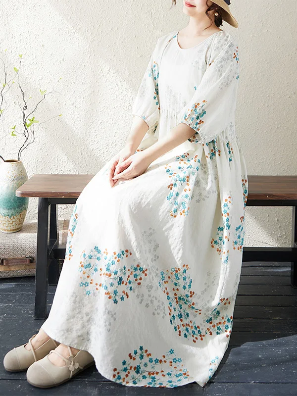 Summer New Style Artistic Loose Fit Lantern Sleeve round Neck Dress Women plus Size Thinming Thin Cotton Blend Long Dress
Summer New Style Artistic Loose Fit Lantern Sleeve round Neck Dress Women plus Size Thinming Thin Cotton Blend Long Dress