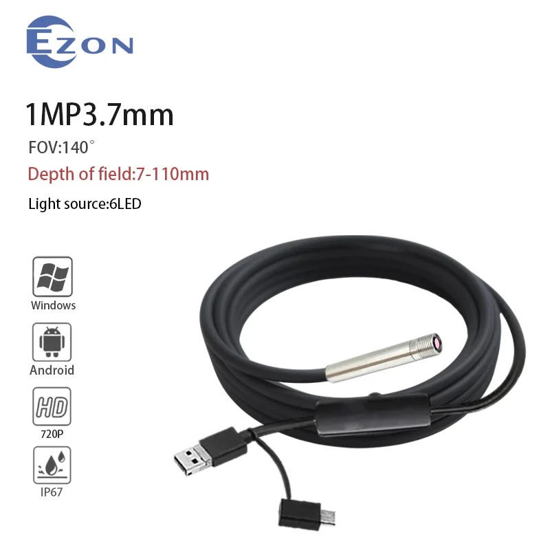 1MP 3.7mm 140° wide angle endoscope probe for engine inspection, 1.5m soft cable, USB Type-C, Android 3-in-1 endoscope camera
1MP 3.7mm 140° wide angle endoscope probe for engine inspection, 1.5m soft cable, USB Type-C, Android 3-in-1 endoscope camera