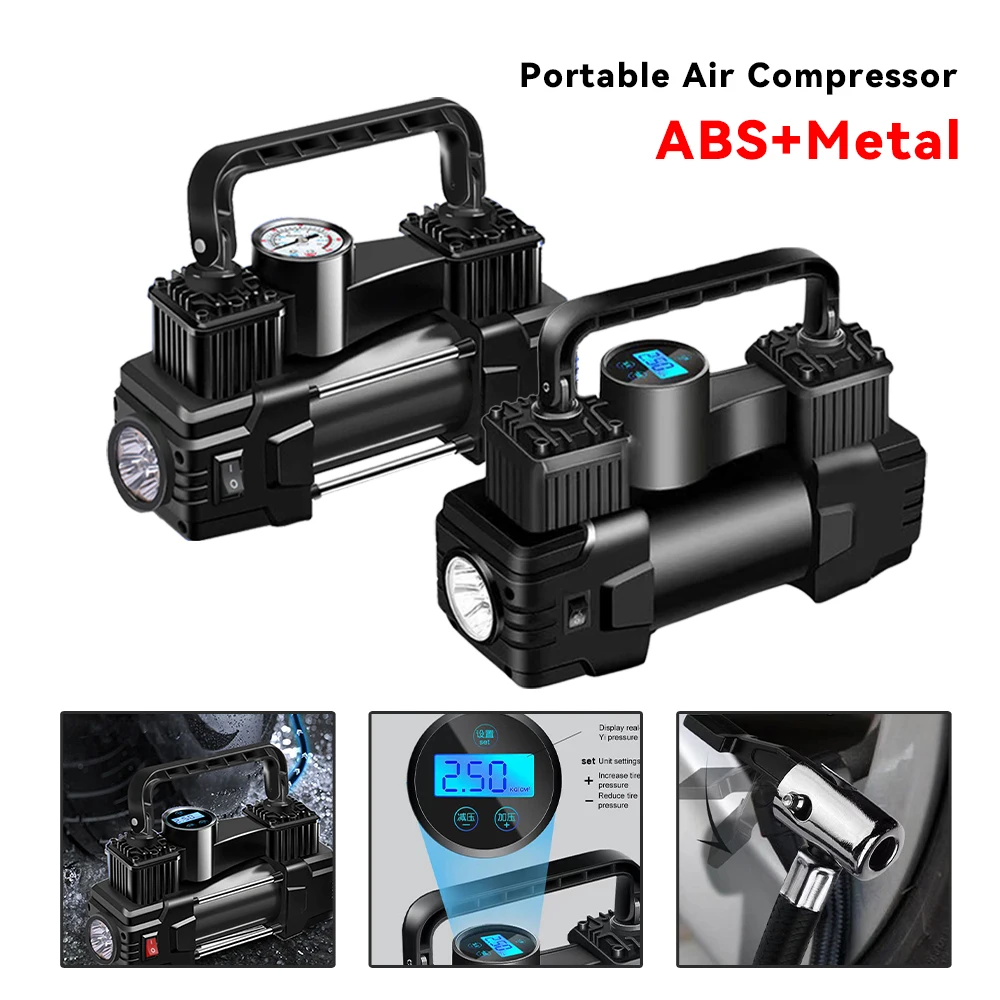 12V 150PSI Auto Inflatable Pump with Pressure Gauge Heavy Duty Deluxe Portable Metal Air Compressor Dual Cylinder with LED Light
12V 150PSI Auto Inflatable Pump with Pressure Gauge Heavy Duty Deluxe Portable Metal Air Compressor Dual Cylinder with LED Light