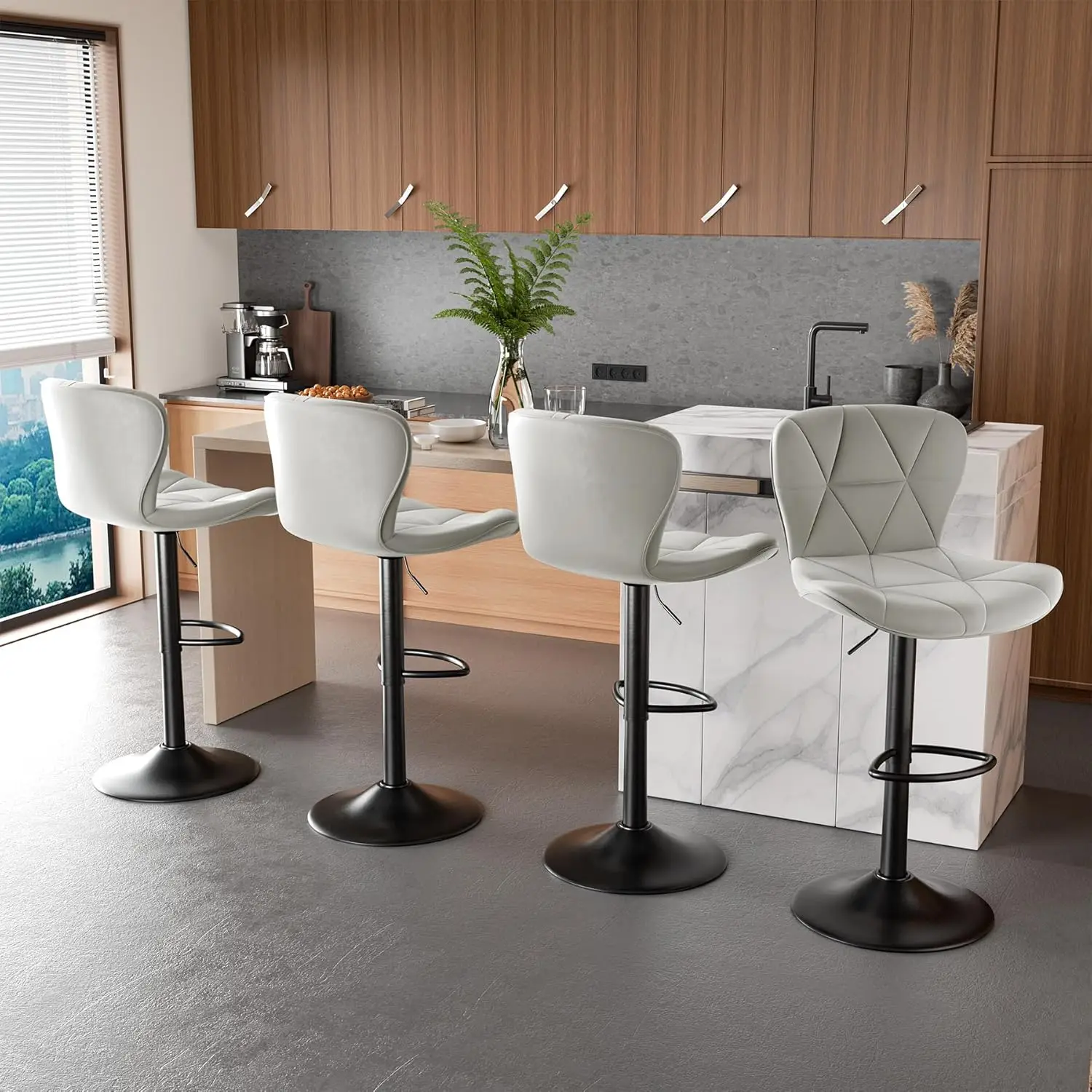 Bar Stools Set of 4, Adjustable Faux Leather Upholstered Swivel Bar Stools, Counter Height Bar Chairs with Back
Bar Stools Set of 4, Adjustable Faux Leather Upholstered Swivel Bar Stools, Counter Height Bar Chairs with Back