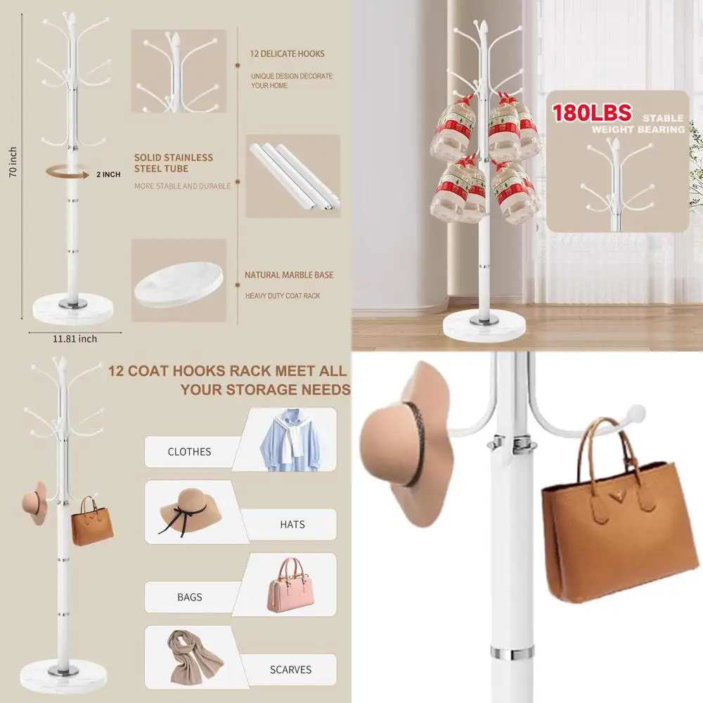 Sturdy 12-Hook Freestanding Coat Rack with Natural Marble Base for Entryway and Office (White)
Sturdy 12-Hook Freestanding Coat Rack with Natural Marble Base for Entryway and Office (White)
