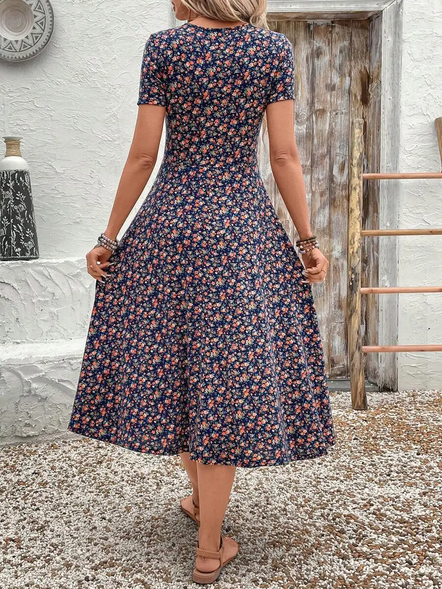 Womens Ditsy Floral Round Neck Short Sleeve Casual Midi Dress Summer
Womens Ditsy Floral Round Neck Short Sleeve Casual Midi Dress Summer