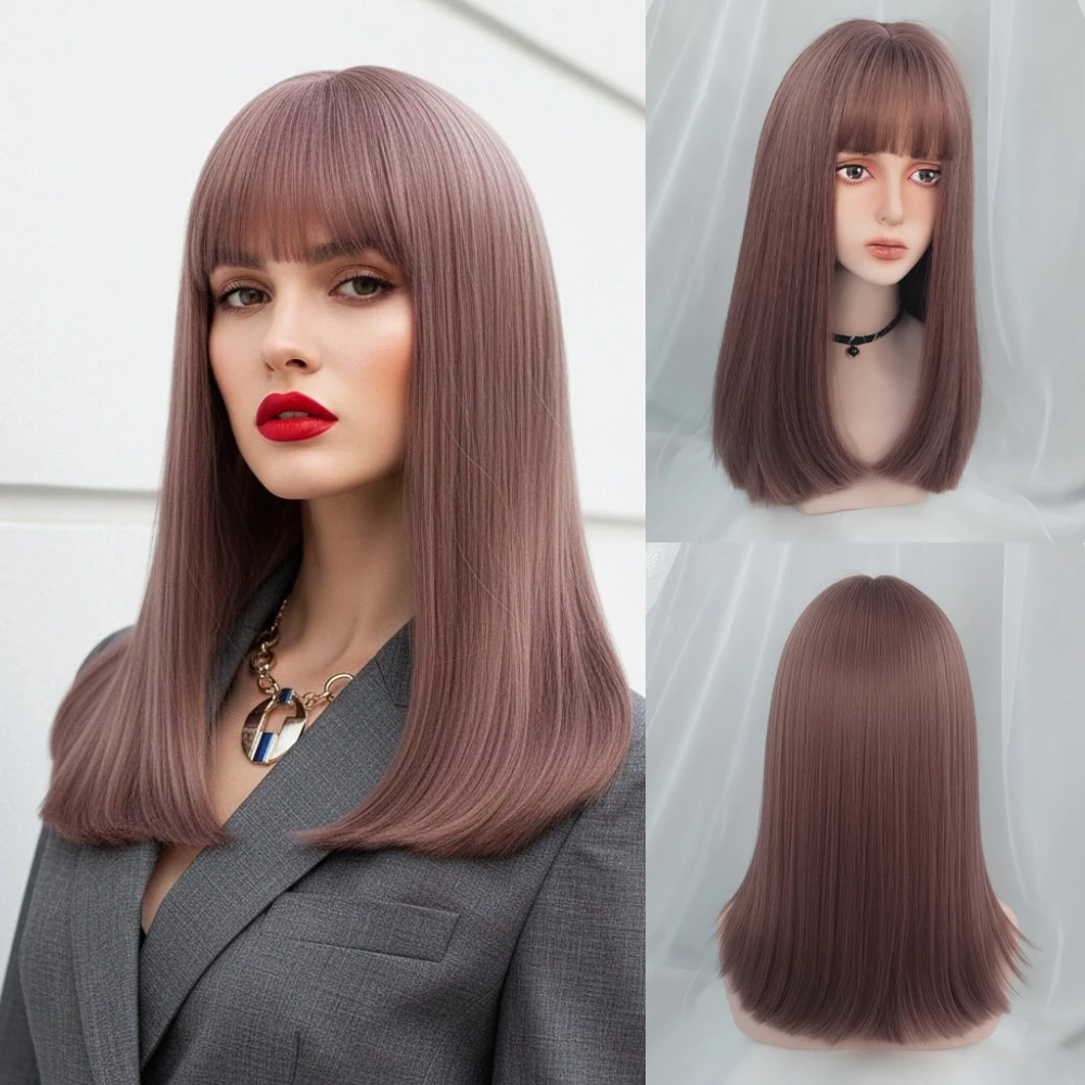 Women Short Straight Wig with Bangs Natural Looking Heat Resistant Synthetic Hair Pink Brown Wig
Women Short Straight Wig with Bangs Natural Looking Heat Resistant Synthetic Hair Pink Brown Wig