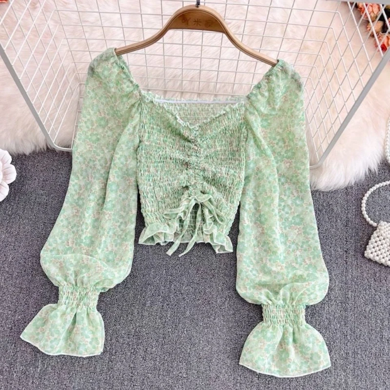 Women's Vintage Floral Top Slim Fit Blouse Female Casual Square Neck Long Sleeve Ruffles Print Chiffon Shirt Lady Loose Top G563
Women's Vintage Floral Top Slim Fit Blouse Female Casual Square Neck Long Sleeve Ruffles Print Chiffon Shirt Lady Loose Top G563