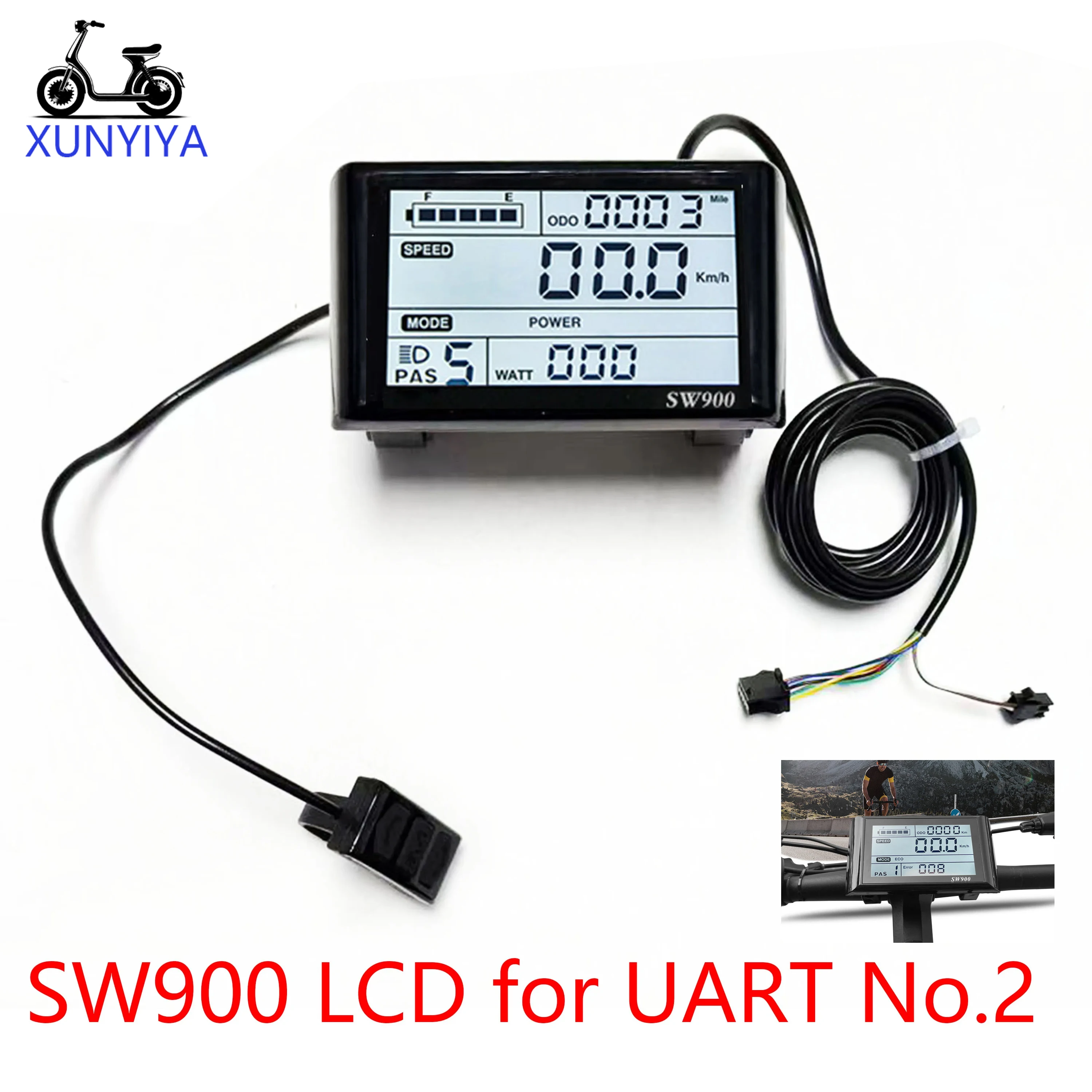 SW900 LCD 24V 36V 48V 52V 60V 72V E-Scooter 5+2 Pin Plug Riding Speed Time Display for UART No.2 communication protocol E-bike
SW900 LCD 24V 36V 48V 52V 60V 72V E-Scooter 5+2 Pin Plug Riding Speed Time Display for UART No.2 communication protocol E-bike