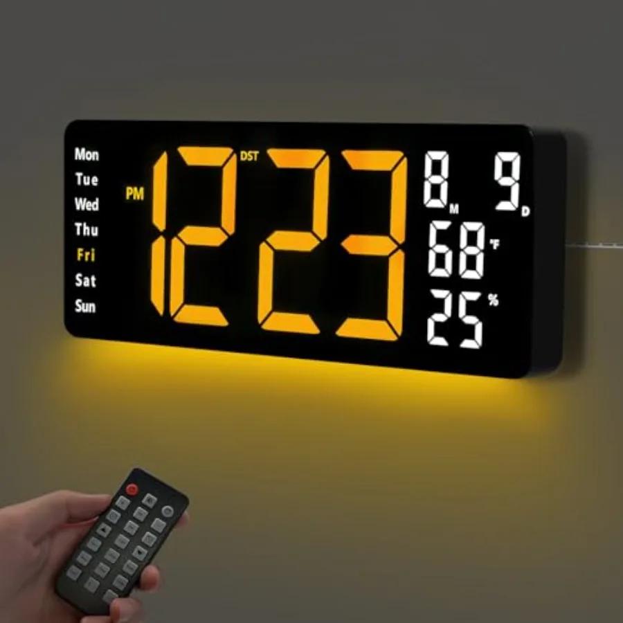 17.5" Digital Wall Clock, LED Display with Time, Date, Month, Temperature and Humidity, Remote Control DST, Alarm, Timer, 10-Le
17.5" Digital Wall Clock, LED Display with Time, Date, Month, Temperature and Humidity, Remote Control DST, Alarm, Timer, 10-Le